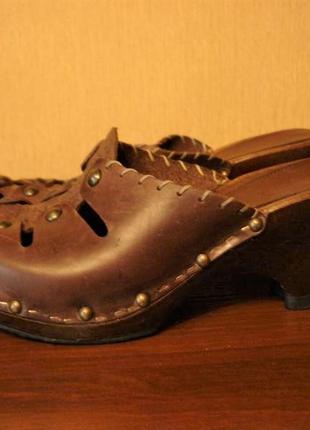 Шкіряні туфлі без п'ят на платформі -(сабо) 36-36.5 р