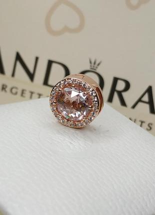 Шарм кліпса на браслет рефлекс стерлінгове срібло 925 проба цирконій фіаніт рожеве золото великий рожевий камінь камені сердечка круглий пандора