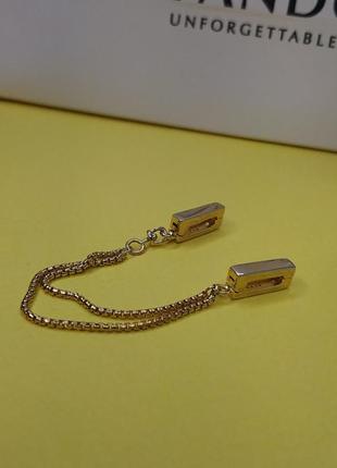 Шарм клипса на браслет рефлекс стерлинговое серебро цвет золото защитная цепочка без камней пандора3 фото