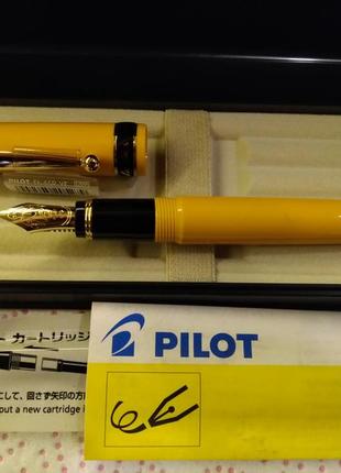 Pilot lucina fountain pen - yellow - fine nib перьевая ручка, желтая, тонкое перо5 фото