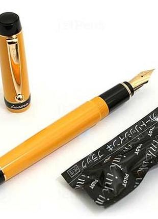 Pilot lucina fountain pen - yellow - fine nib перьевая ручка, желтая, тонкое перо6 фото