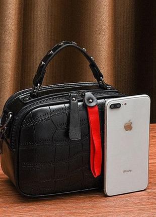 Маленькая женская сумочка клатч в стиле рептилии чёрная сумка3 фото