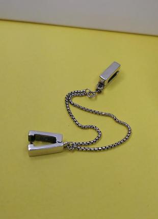 Шарм клипса на браслет рефлекс стерлинговое серебро 925 проба защитная цепочка цепь без камней прямоугольник минимализм пандора3 фото