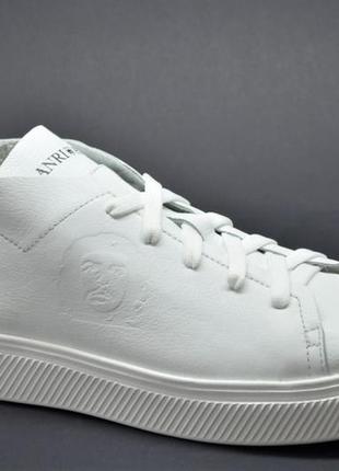 Мужские спортивные туфли кожаные кеды белые anri alexus 20003