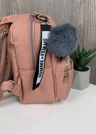 Женский мини рюкзак с меховым брелком рюкзачок городской2 фото