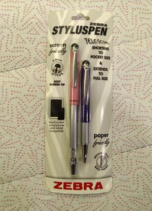 Ручки стилусы  zebra styluspen telescopic ballpoint pen, medium point 1.0mm pink and purple barrels