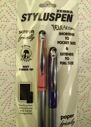 Ручки стилусы  zebra styluspen telescopic ballpoint pen, medium point 1.0mm pink and purple barrels5 фото