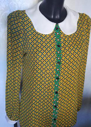 Клевая цветная блузка 👚 рубашка с белыми воротником и манжетами