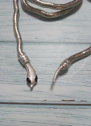 Крутое регулируемое серебристое ожерелье змея змейка5 фото