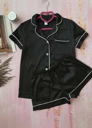 Жіноча шовкова красива піжама сорочка і шорти. стильна піжамка