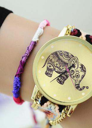 Стильные часы со слоником, плетенный ремешок ручной работы.2 фото