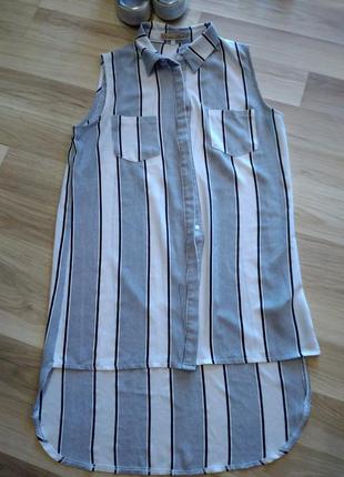Модная платье рубашка в полоску,ткань шифон