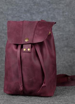 Кожа. ручная работа. кожаный женский фиолетовый, бордовый рюкзак, рюкзачок.