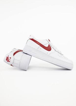 Жіночі шкіряні кросівки nike air force 1 white “red swoosh”7 фото