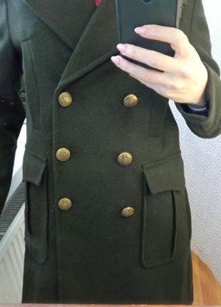 Военное женское тёплое пальто хакки с погонами primark7 фото