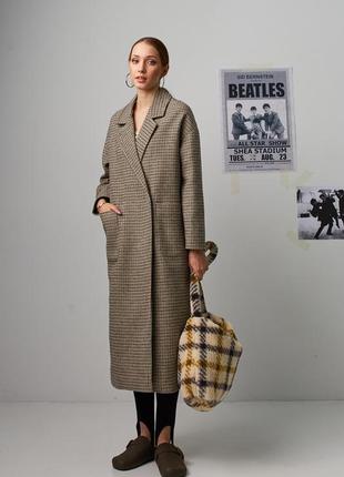 Довге красиве жіноче пальто з кишенями і відкладним коміром в принт xs, s, m2 фото