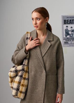 Довге красиве жіноче пальто з кишенями і відкладним коміром в принт xs, s, m7 фото