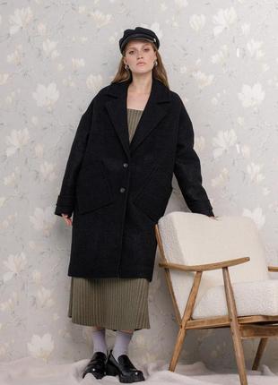 Короткое черное женское пальто весна-осень свободного пошива с карманами m, l5 фото