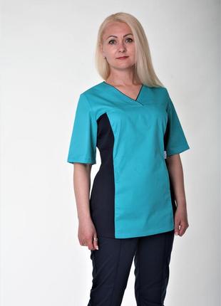 Бірюзовий жіночий медичний / хірургічний костюм із щільної тканини коттон 42-601 фото