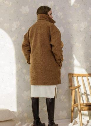 Коротке пальто жіноче-сорочка прямого крою з пальтової тканини баранчик з кишенями xs, s, m4 фото