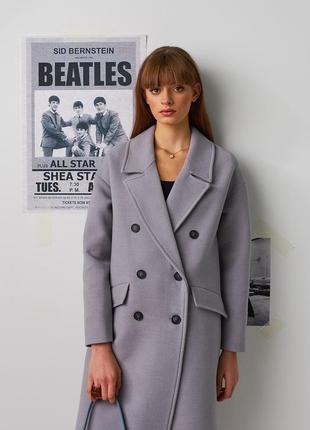 Кашемірове жіноче сіре пальто, двобортне, з поясом xs, s, m