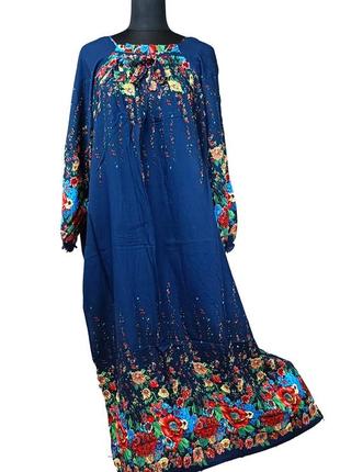 Платье длинное прямое свободного кроя р. 50-56 синее (c4162)1 фото