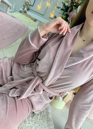 Женская плюшевая пижама, домашний плюшевый костюм, велюровый комплект халат и штаны8 фото