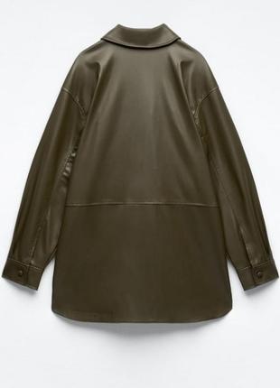 Zara сорочка куртка зі штучної шкіри хакі зелений2 фото