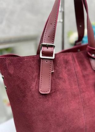 Бордо - натуральний замш - zara - стильна велика сумка, дорогий турецький матеріал5 фото
