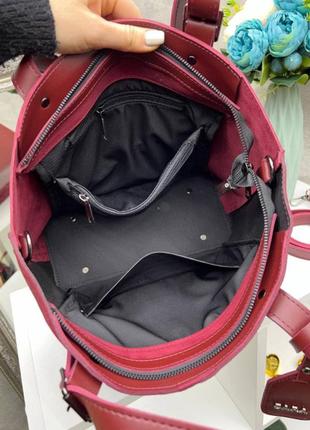 Бордо - натуральний замш - zara - стильна велика сумка, дорогий турецький матеріал7 фото