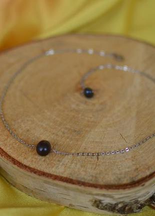 Чокер - ланцюжок з чорним перлами "ія"2 фото