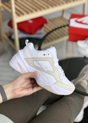 Nike m2k tekno summit white biege женские кожаные низкие кроссовки найк техно белые