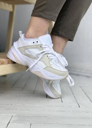 Nike m2k tekno summit white biege женские кожаные низкие кроссовки найк техно белые10 фото