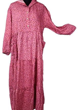 Сукня довга з капюшоном вільного крою р. 52-56 рожева (c4198)3 фото
