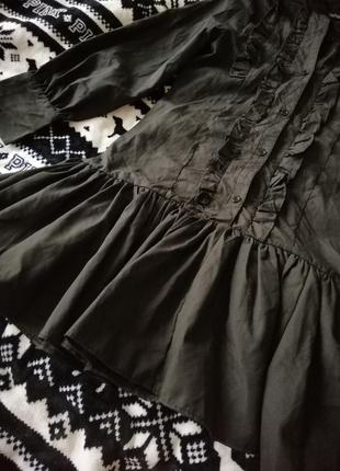 Чёрное платье рубашка с рюшами3 фото