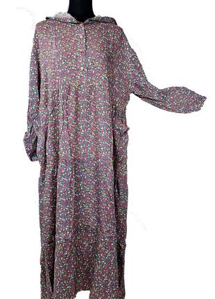 Платье длинное с капюшоном свободного кроя р. 52-56 серое (c4208)3 фото