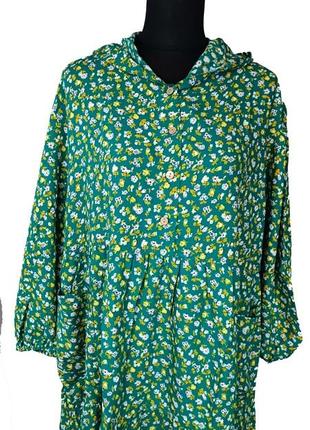 Платье длинное с капюшоном свободного кроя р. 52-56 зеленое (c4212)5 фото