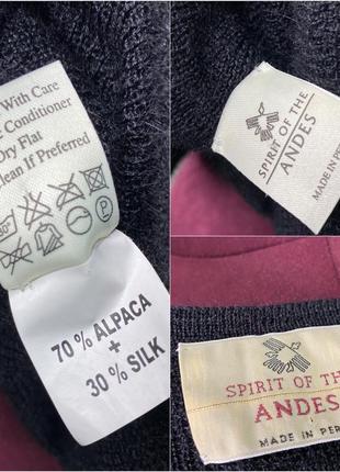 Spirit of the andes чорний теплий светр в'язана кофта бадлон дизайнерський альпака шовк преміум run6 фото