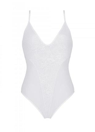 Боди passion ursula body white s/m, с ажурным декором и открытым шагом2 фото