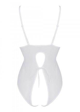 Боди passion ursula body white s/m, с ажурным декором и открытым шагом3 фото