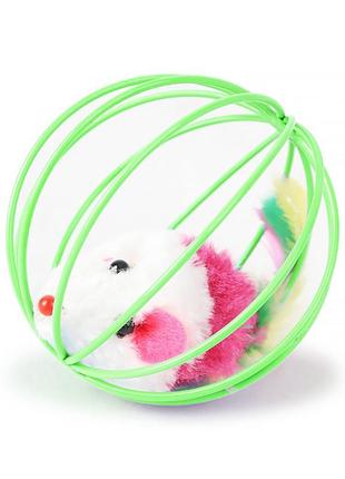 Игрушка taotaopets 6см 012209 green мышь в шаре для котов интерактивная