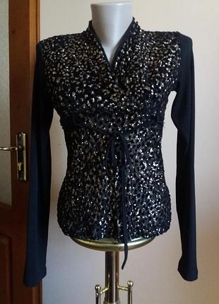 Чорна кофта з довгим рукавом з леопардовим принтом dolce vita!!