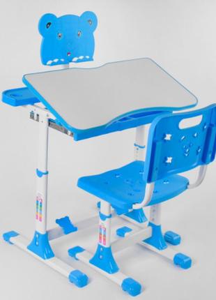 Детская пластиковая парта со стульчиком p 2215 регулируемая высота и столешница голубая1 фото