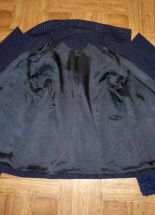 Темно-синий двубортный жакет женский пиджак с пушистыми манжетами блестящий5 фото