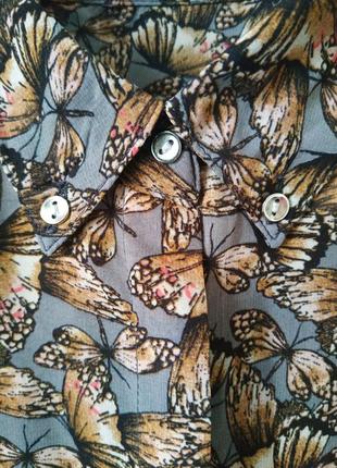 Блузка віскоза в принт метелики h&m прихована планка рукава ліхтарик сіро-блакитна метелики стиль романтика як шовк3 фото