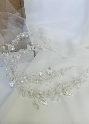 Хрустальная веточка в прическу из бусин, свадебные украшения в прическу невесты