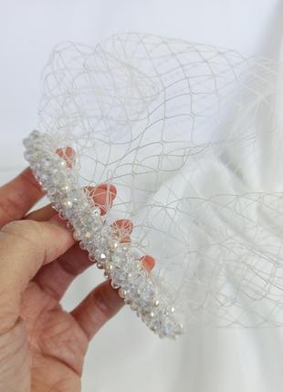 Свадебный обруч ч вуалью, хрустальный ободок с вуалью белого цвета ksenija vitali6 фото