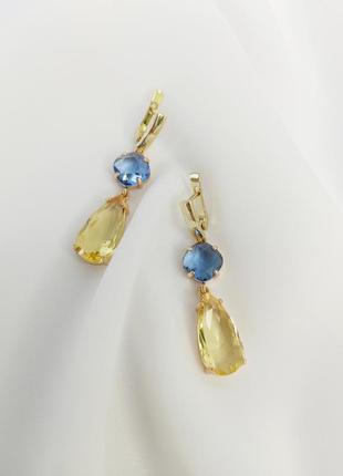 Сережки підвіски синьо-жовтого кольору