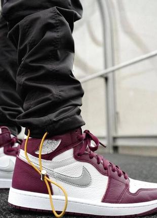 Nike jordan 1 retro og bordeaux новинка женские высокие бордовые кроссовки найк джордан весна лето осень жіночі бордові трендові кросівки демісезон4 фото