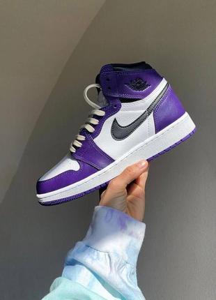 Nike jordan 1 retro purple фиолетовые демисезонные кроссовки найк джордан унисекс женские мужские весна лето осень фіолетові кросівки